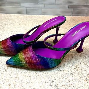 Rainbow colored heeled women’s shoes